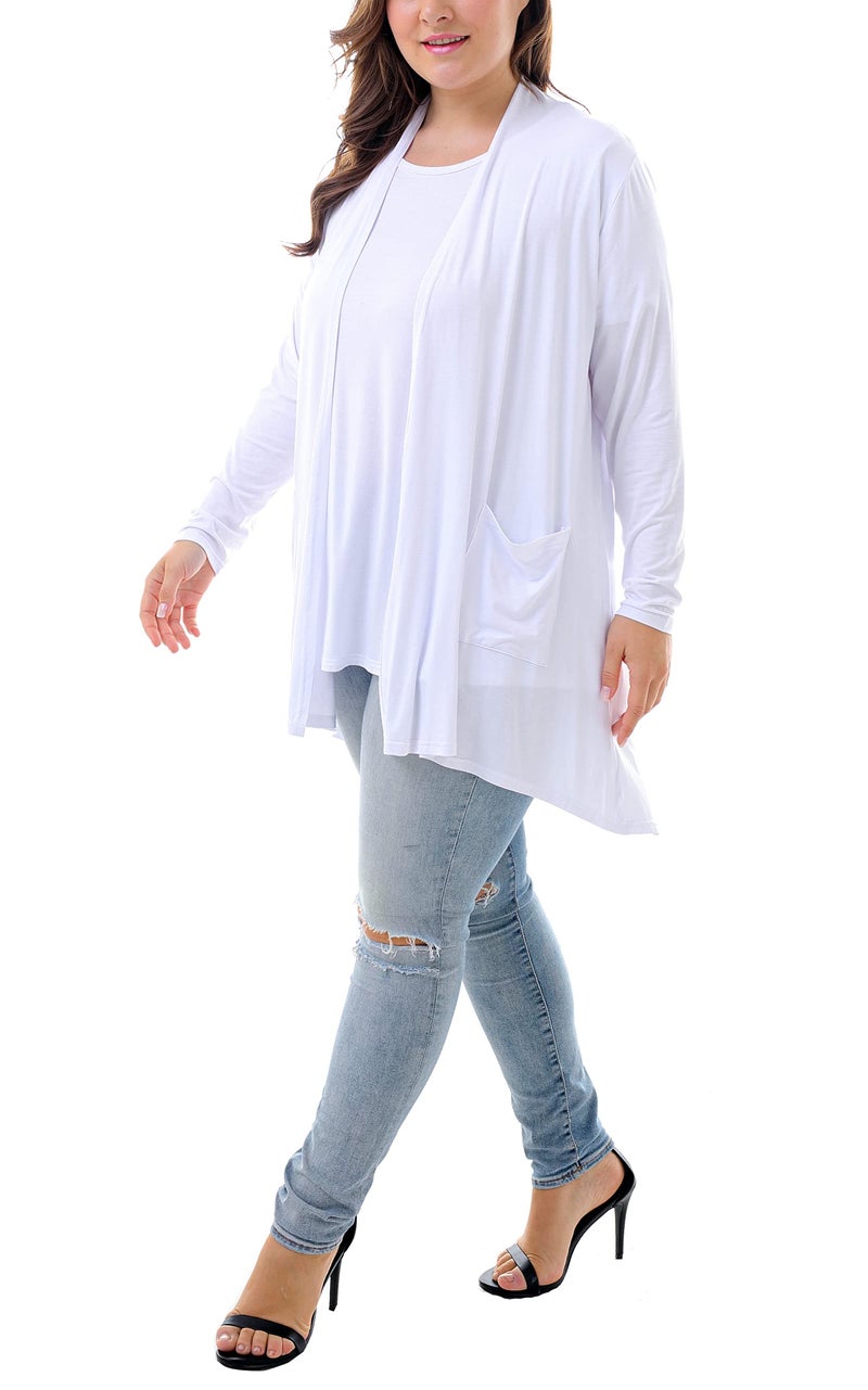 ZERDOCEAN Women's Plus Size Long Sleeve Lightweight Soft Printed Drape Cardigan with Pockets White 3X - Image 5